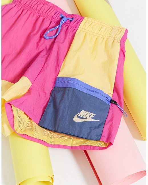 nike colourblock woven shorts in pink