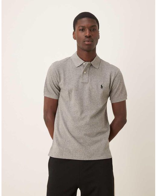 Polo Ralph Lauren Gray Icon Logo Custom Slim Fit Pique Polo for men