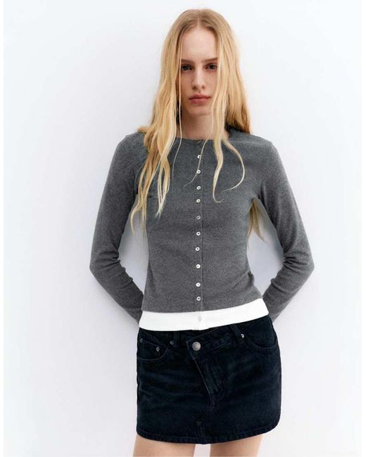 Pull&Bear Gray Soft-Touch Button Jacket