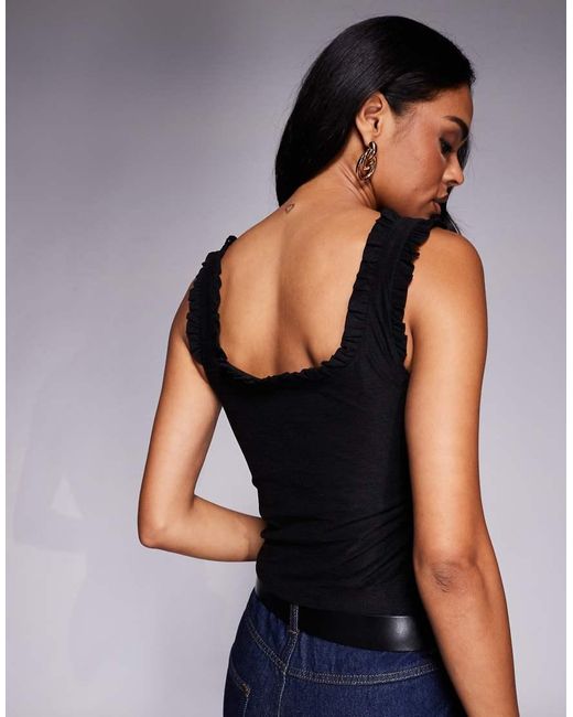 ASOS Black Ruched Milkmaid Button Front Detail Top