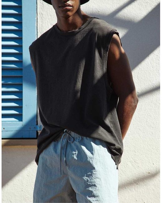Pull&Bear Blue Elastic Waist Swim Shorts for men