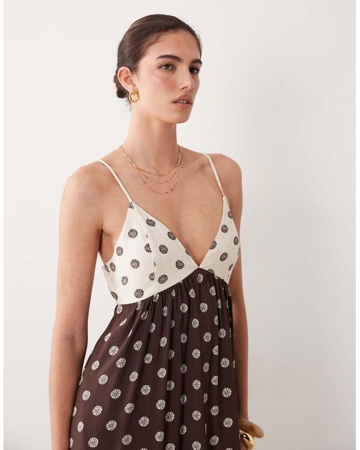 Abercrombie & Fitch Natural V Neck Flowy Maxi Dress With Built