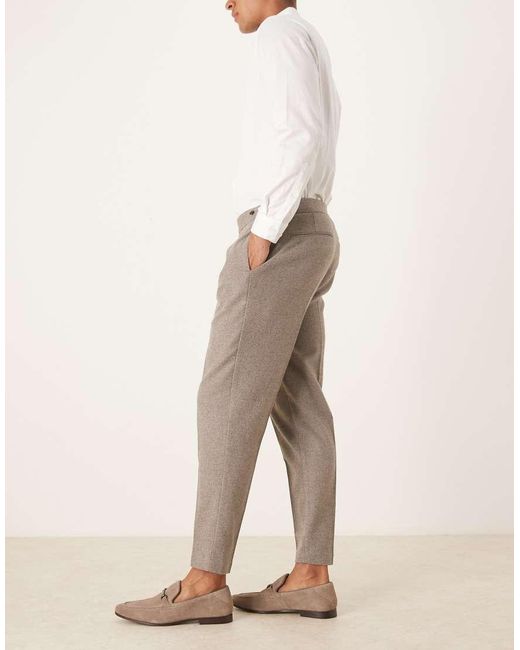 ASOS Natural Smart Tapered Wool Blend Trousers for men