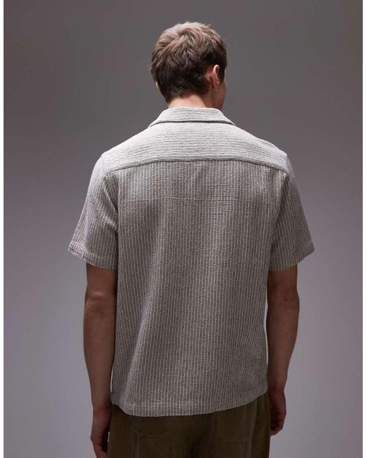 Camisa Color Piedra A Rayas Texturizadas De Manga Corta De Topman de hombre de color Gray
