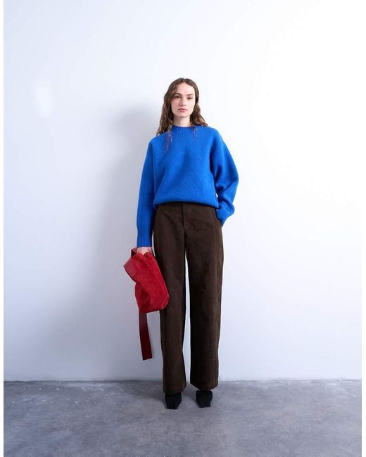 TOPSHOP Blue Knitted Chunky All Needle Clean Crew Jumper