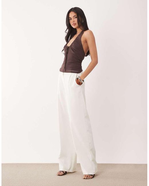 ASOS Pink Mesh U Scoop Ruched Halter Neck Top