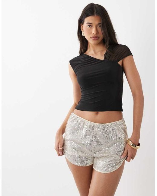 ASOS Black Slinky Top With Mesh Shoulder