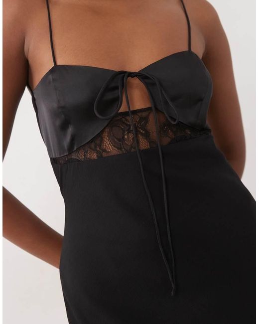 ASOS Black Bias Cut Sheer Chiffon Cami Maxi Dress With Satin Bust And Lace Panel