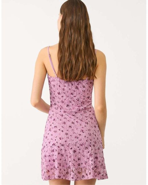 Stradivarius Pink Short Lace Dress With Straps