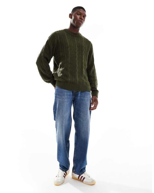 JJ Rebel Green Cable Knit Jumper for men