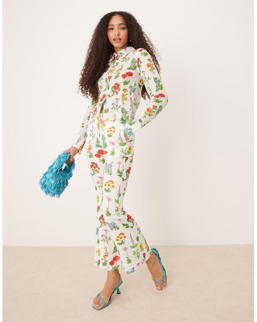 Tyler McGillivary White Uma Flower Print Button Down Shirt