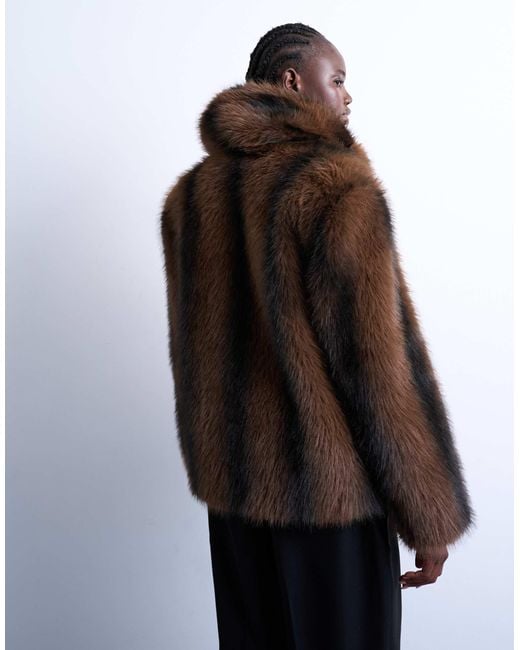 TOPSHOP Brown Faux Fur Boxy Blazer Coat