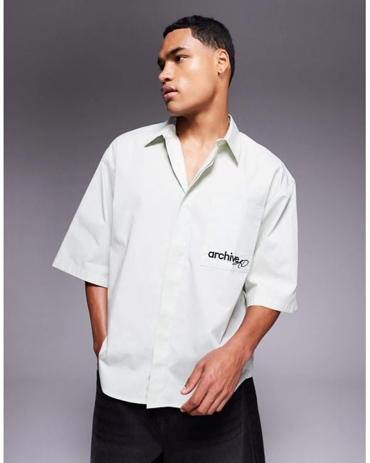 ASOS White Relaxed Shirt With Chest Embroidery for men