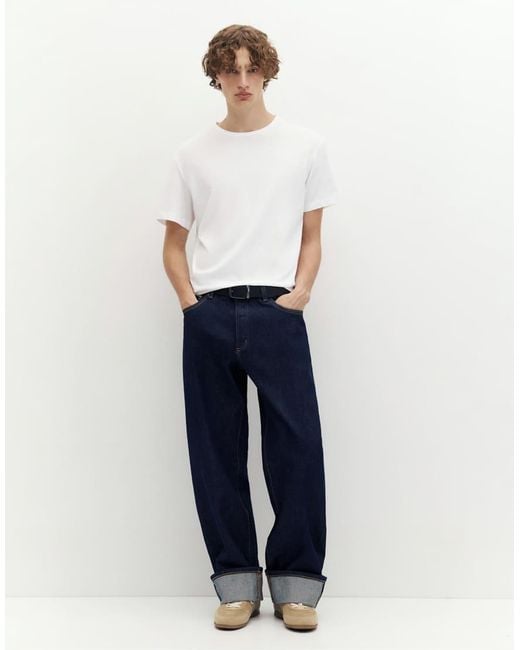 Pull&Bear White Slim Fit Basic T-shirt for men