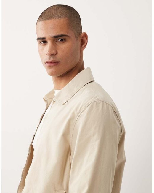 Mango Natural Cotton Mix Zip Through Harrington Jacket for men