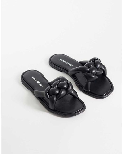 Public Desire Black Evelyn Flat Sandals