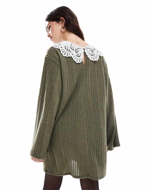 ASOS Lace Collar Cosy Mini Dress in Green Lyst UK