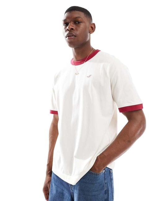 Hollister White Icon Washed Boxy T-Shirt With Contrast Binding for men