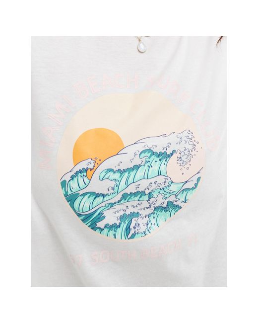 Camiseta blanca con estampado en el pecho "miami beach surf club" Pieces de color White