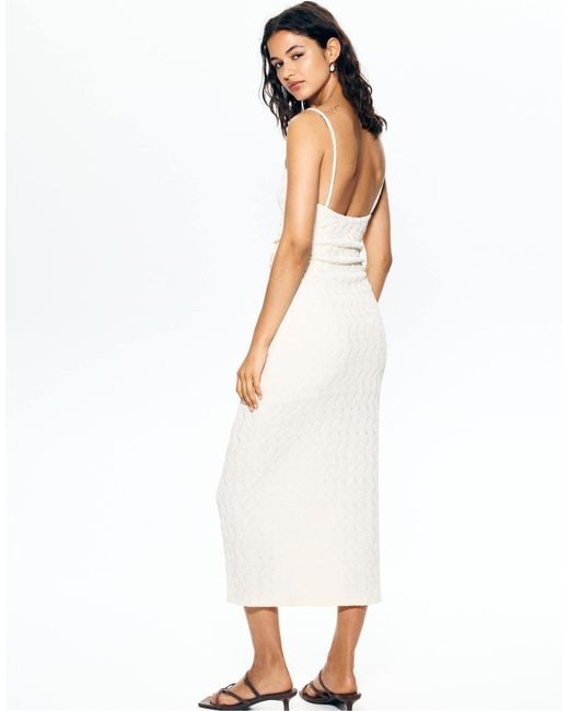 Pull&Bear White – gerafftes midikleid
