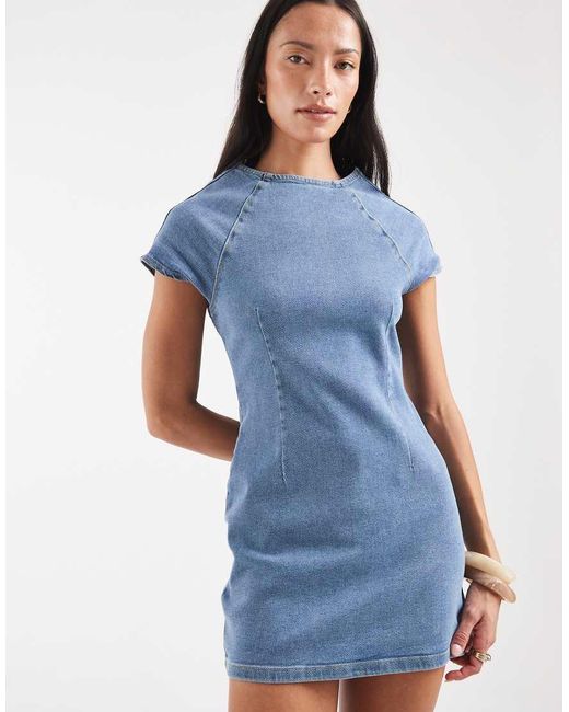 ASOS Blue Bodycon Raglan Sleeve Denim Mini Dress