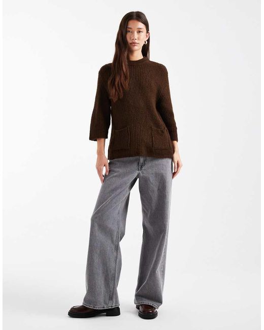ASOS Brown Knit Sweater With Patch Pockets