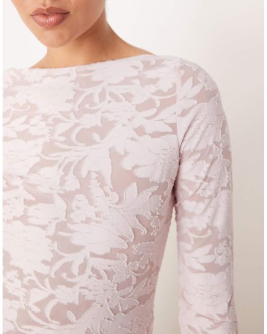 Gina Tricot Pink Long Sleeve Textured Print Crew Neck Top