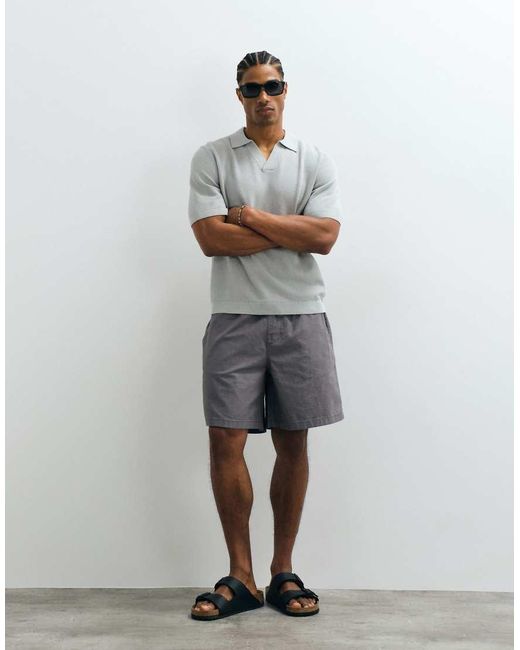 ARKET Gray Cotton Linen Blend Knitted Short Sleeve Polo for men