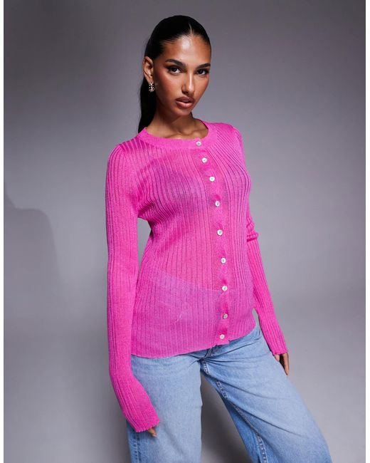 ASOS Pink Lightweight Sheer Rib Knit Cardigan