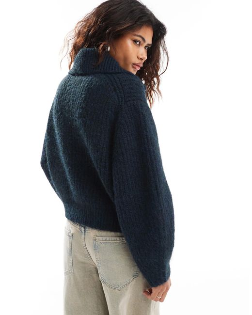 Weekday Blue Bea Wool Blend Zip Through Cardigan With Oversized Collar