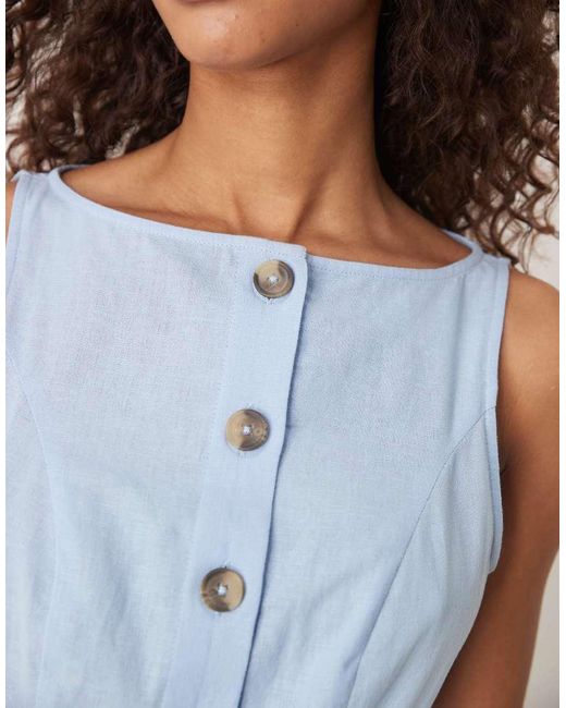 ASOS Lange Giletjurk Met Rechte Hals En Knoopsluiting in het Blue