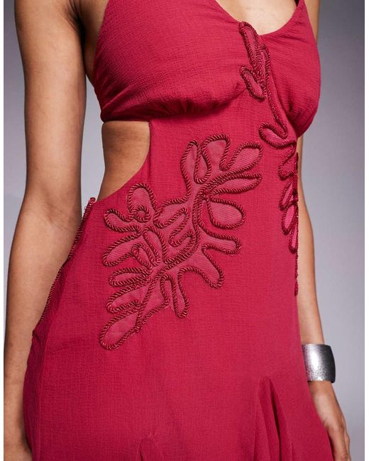 ASOS Asos Design Tall Embroidered Halter Mini Dress With Godets