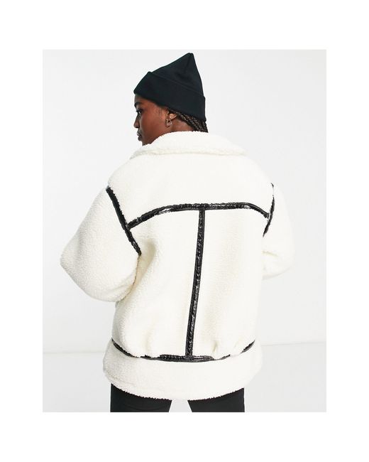 Miss Selfridge White Faux Fur Aviator Oversized Coat