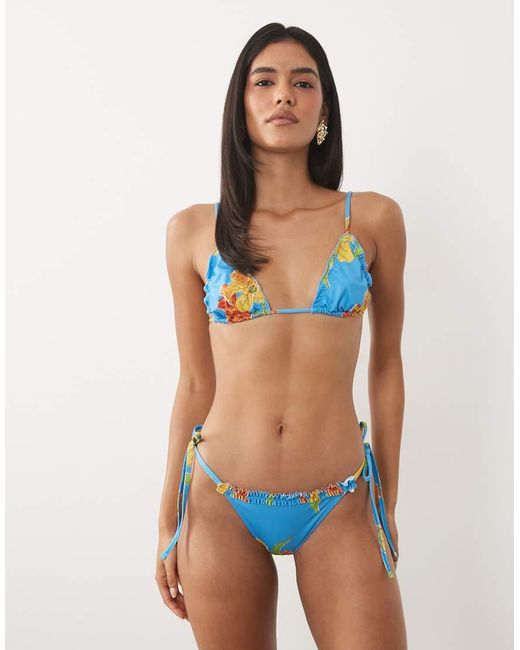 ASOS Blue Harper Lettuce Edge Triangle Bikini Top