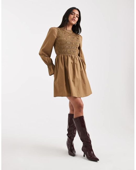 New Look Natural Shirred Bodice Mini Dress