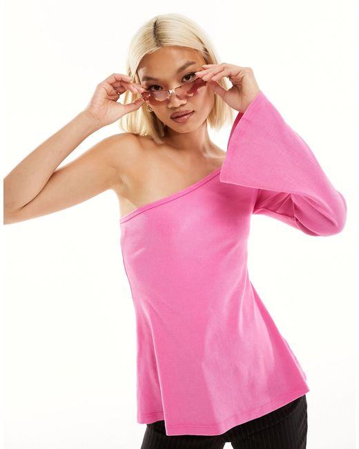 Monki Pink Long Sleeve One Shoulder Top