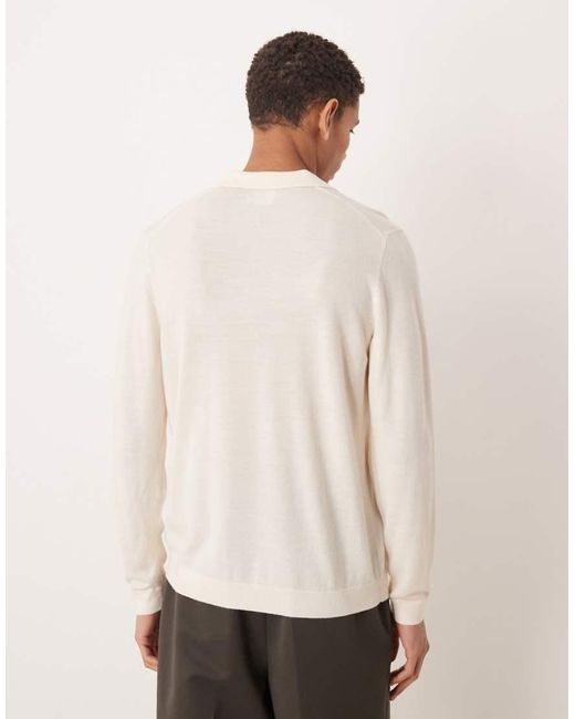 ASOS Gray Knitted Long Sleeve Pure Merino Wool Notch Neck Polo for men