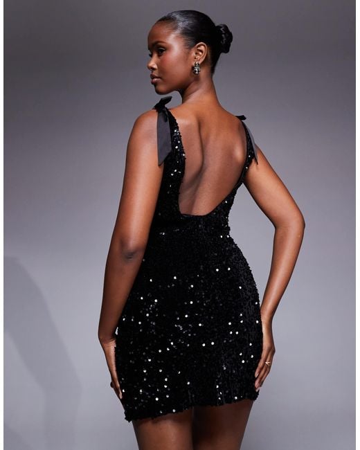 Satin Tfnc Bow Back Dress TFNC London Women's Black Premium Mini Dress With  V-back And Shoulder Bows