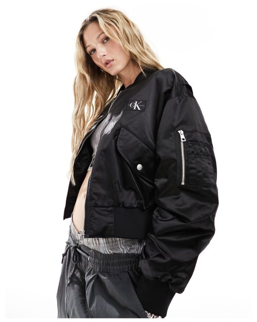 Calvin Klein Black Bomber Jacket With Zip Details