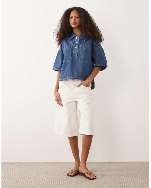 Mango Blue Oversized Short Sleeve Top