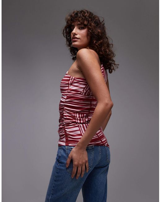 TOPSHOP Red – one-shoulder-top mit mehrfarbigem abstraktem print