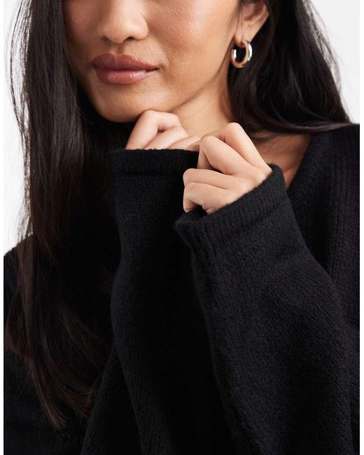 ASOS Black Knitted Mini Dress With Lace Trim Detail