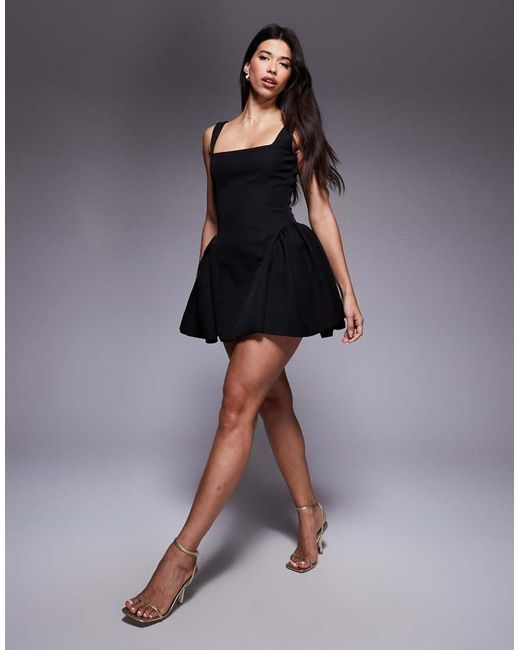 Wanderdoll Blue Sabrina Tailored Square Neck Structured Side Pleat Mini Dress