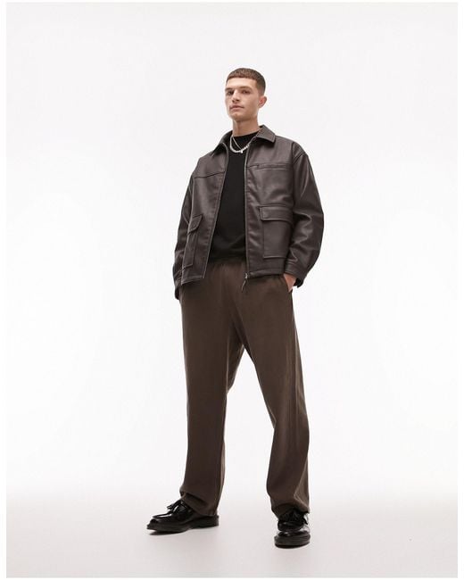 Topman White Faux Leather Oversized Jacket for men
