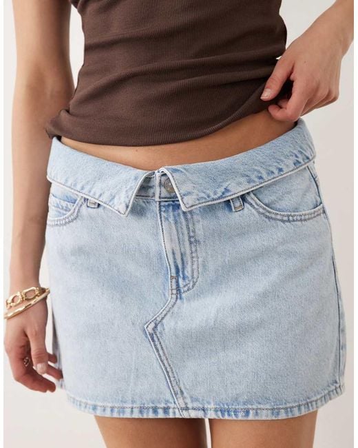 Mango Blue Teen 100% Cotton Folded Waist Denim Mini Skirt