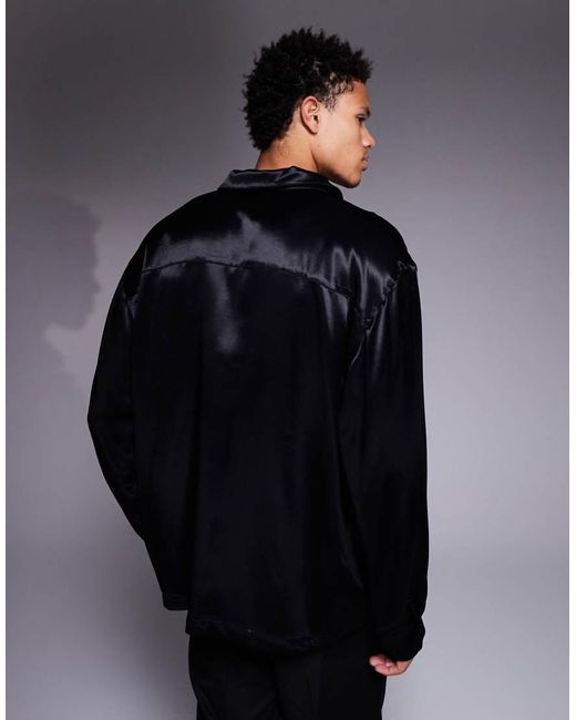 ASOS Blue Oversized Satin Overhead Shirt for men