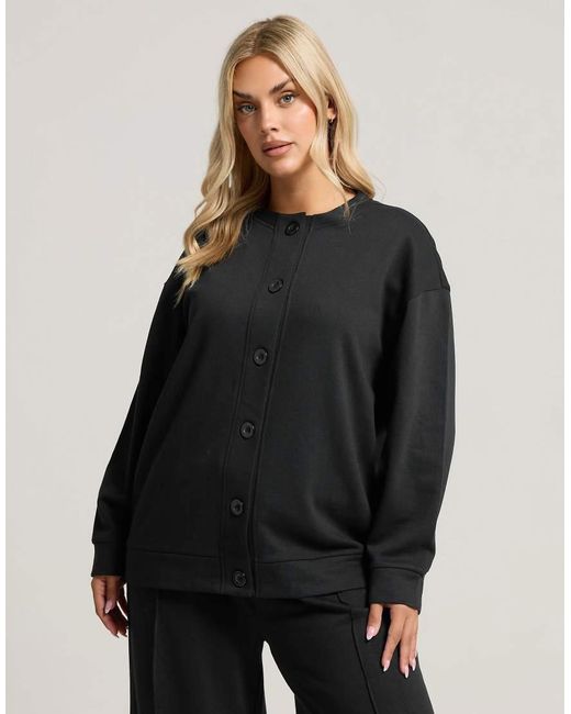 Yours Clothing Black Jersey Button Cardigan