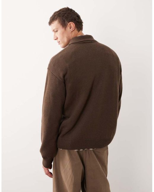 CAT WWR Brown 1/4 Zip Loose Fit Knit Polo for men