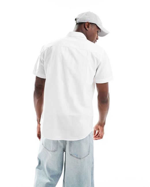 SELECTED White Short Sleeve Linen Mix Shirt for men