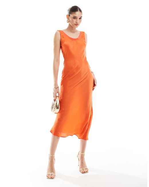 ASOS Orange Bias Slip Midi Dress With Rib Neck